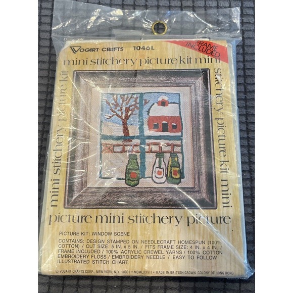 Vogart Crafts "Window Scene” Mini Picture Kit 4”x 4” Crossstitch/Crewel 1046L - Picture 1 of 2